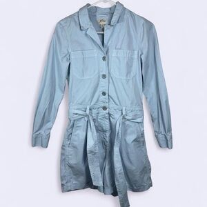 J.Crew Light Blue Utility Romper Size 0 Button Front Tie Waist